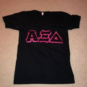 Black V neck Alpha Xi Delta Letters